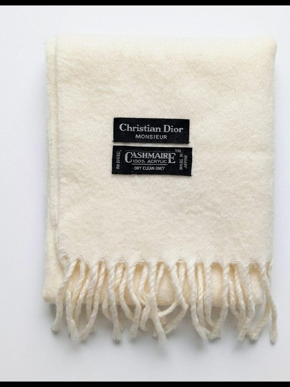 Vintage Christian Dior Monsieur "Cashmaire" Cream Fringe Scarf